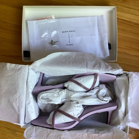 Black Suede Studio Ari Metallic Stiletto Slide Sandal Lavender Crystal SZ EU 40 - Picture 13 of 14